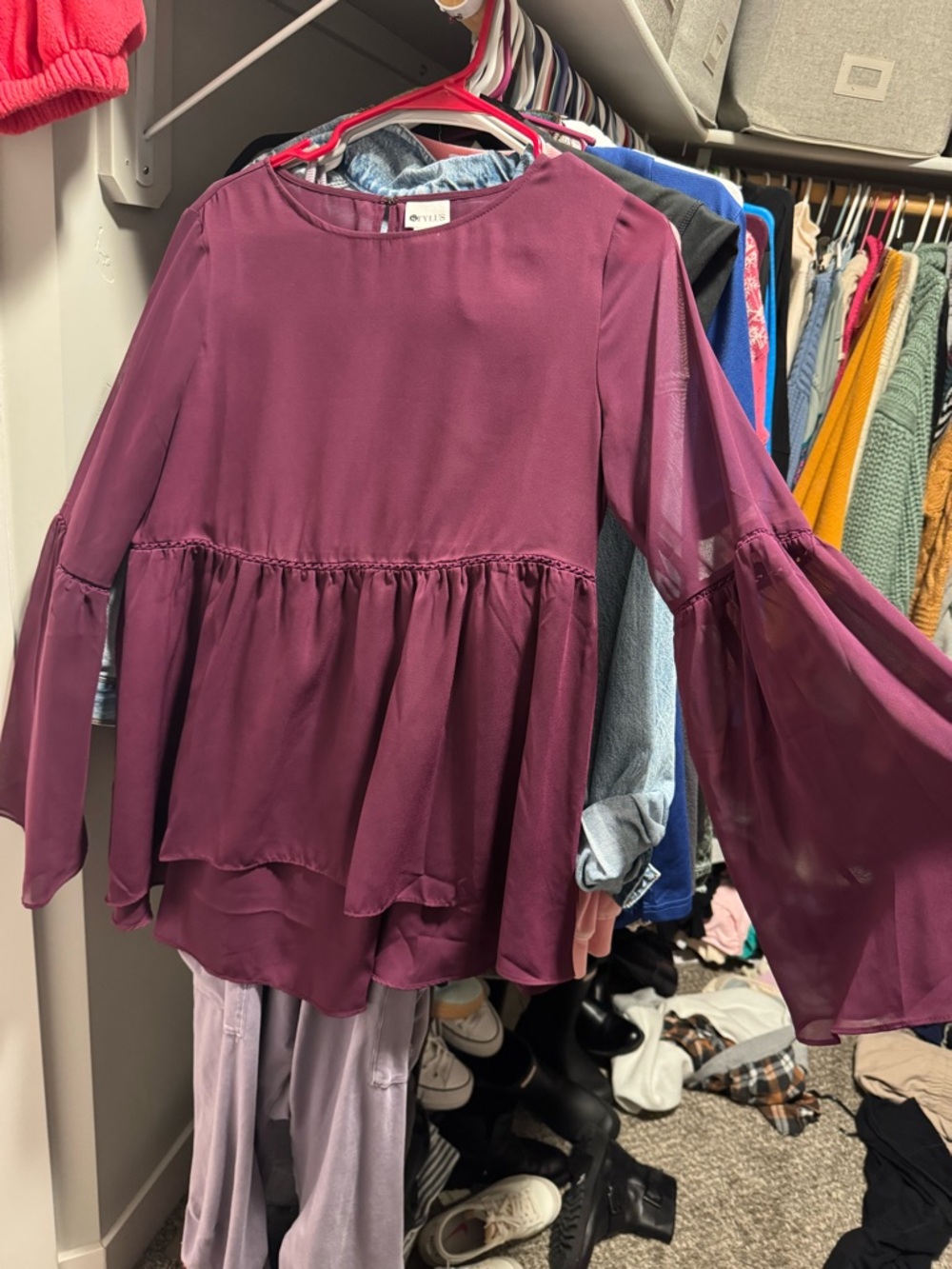 STYLUS Plum Peplum Bell-Sleeve Blouse